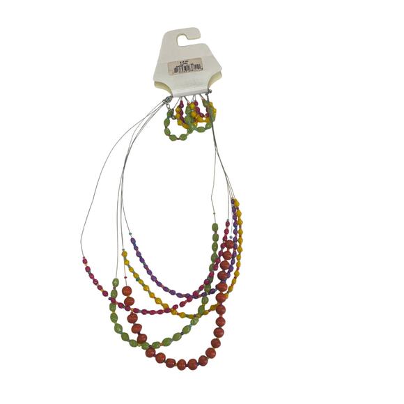 NWT Y2K Hannah Multicolor Beaded Layered Wire Strand Necklace + Earring Set - Picture 4 of 5